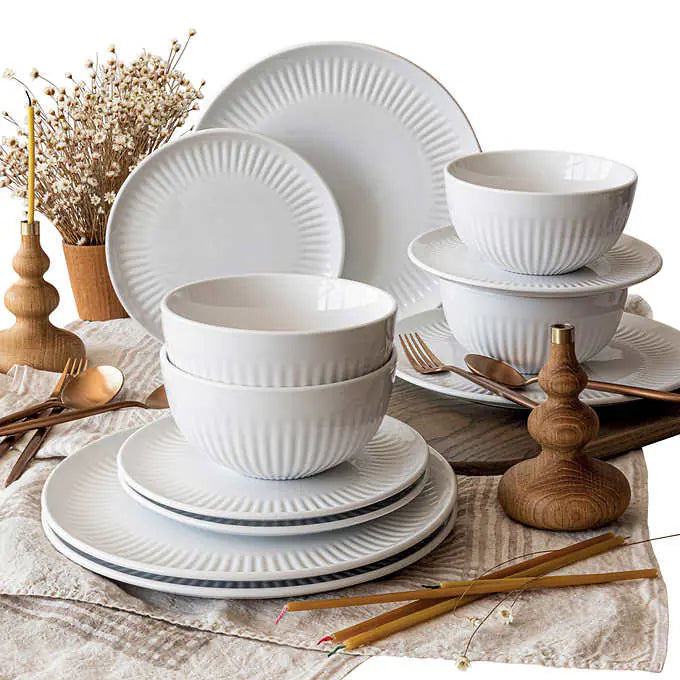 NEW - Costco - over&back 12-piece Porcelain Dinnerware Set - Retail $35