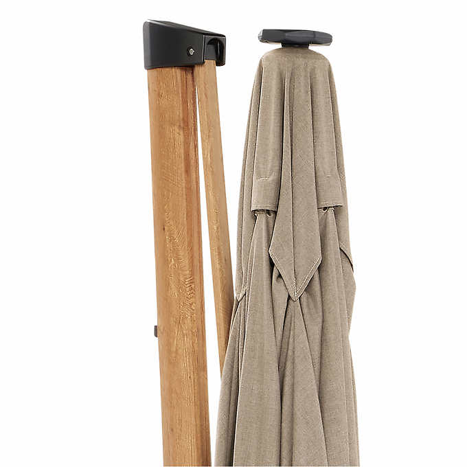 NEW - Costco - ProShade 10ft Square LED Wood-Look Cantilever Umbrella with Rolling Base - Retail $879