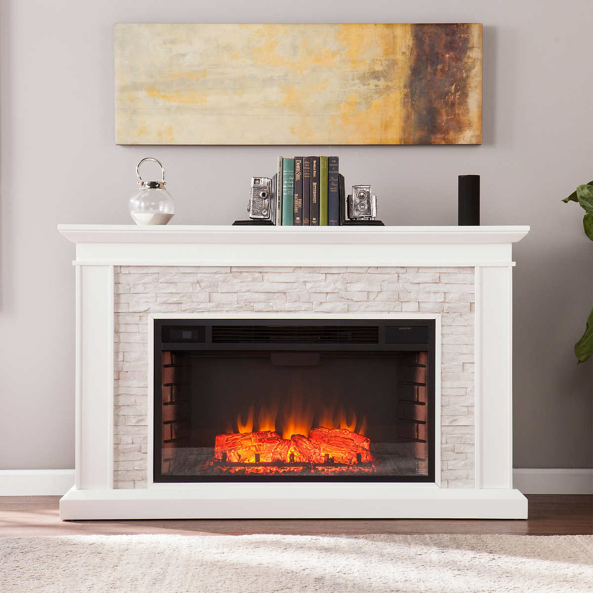 Costco - Ledgestone Electric Fireplace with Stacked Stone – White / Gray - Retail $749