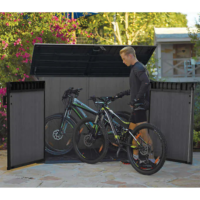 NEW w/ minor dmg - Keter Cortina Mega Premium Modern Horizontal Outdoor Storage Shed - Retail $479