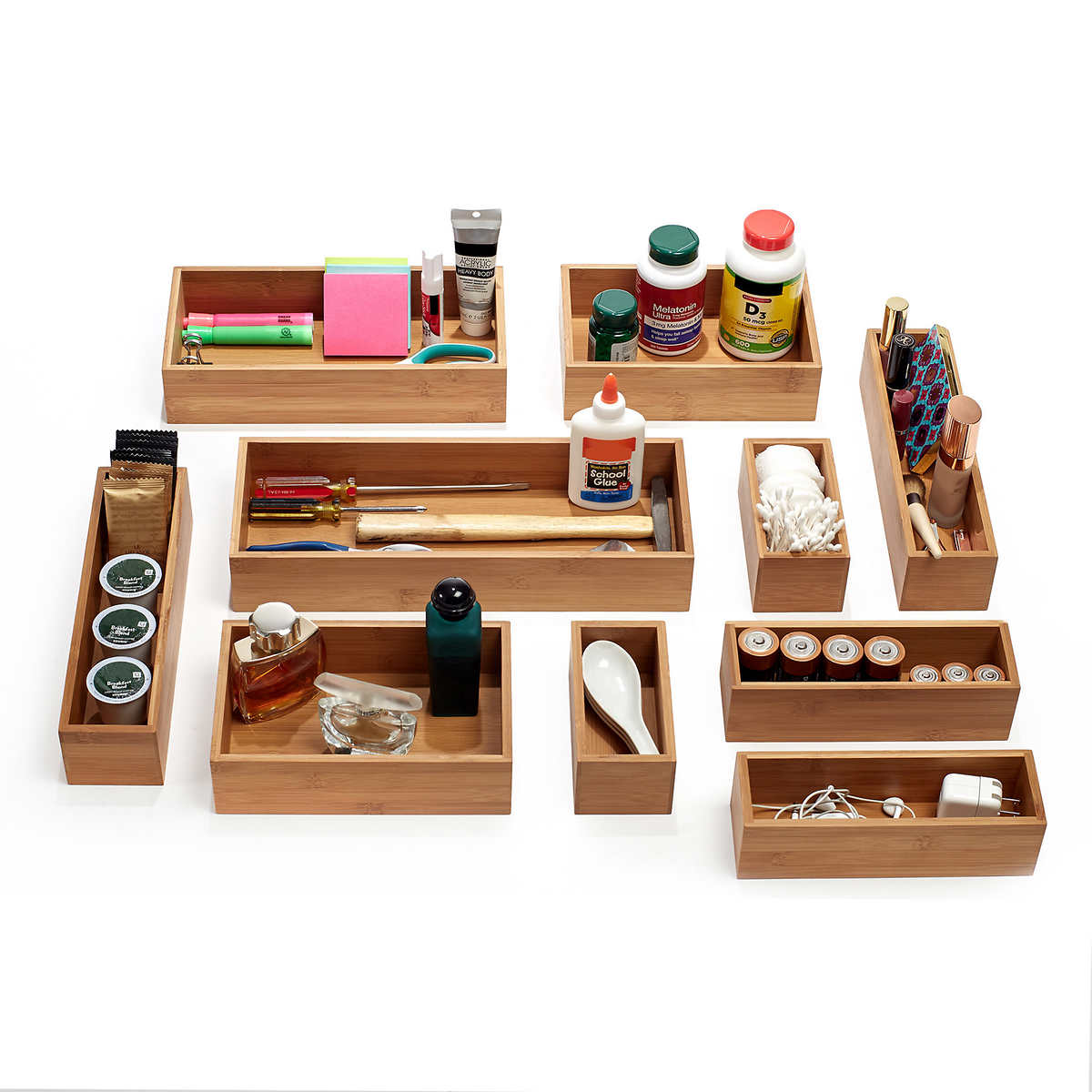 NEW - Seville Classics 10-piece Bamboo Storage Box Organizer Set - Retail $29