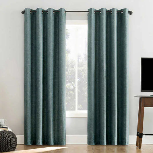 NEW - Sun Zero Teal Pratt Tonal Texture Fleece Insulated 100% Blackout Window Curtains, 2-pack - Retail $39