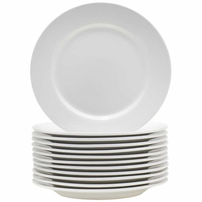 NEW - Towle Hospitality Set of 12 Porcelain Wide Rim Dinner Plates - Retail $58