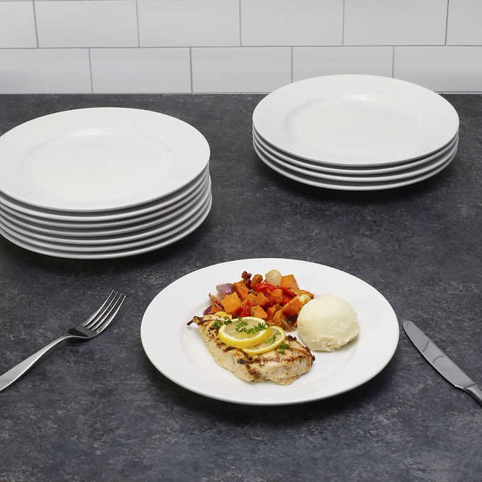 NEW - Towle Hospitality Set of 12 Porcelain Wide Rim Dinner Plates - Retail $58