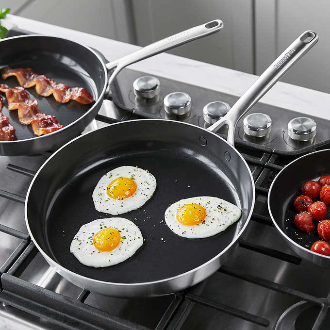 NEW - Costco - GreenPan GP5 Vista 5-ply Stainless Steel Ceramic Non Stick 3-piece Set - Retail $159