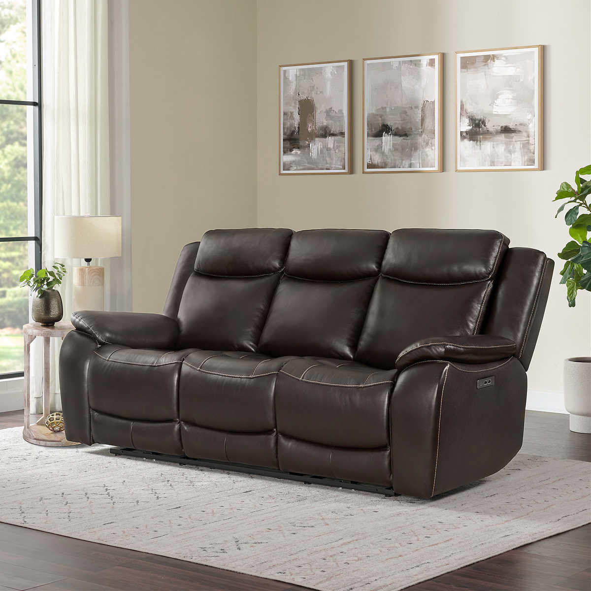 NEW - Costco - Harvey Leather Power Reclining Sofa with Power Headrests - Retail $1399