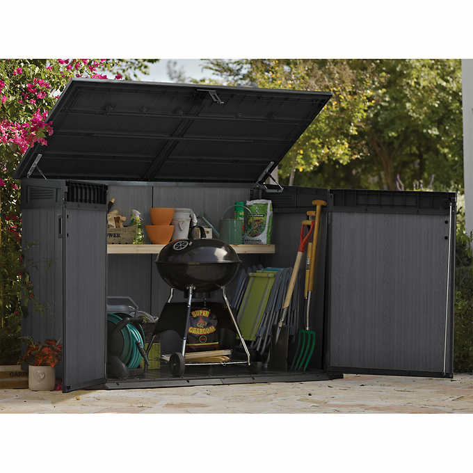 NEW w/ minor dmg - Keter Cortina Mega Premium Modern Horizontal Outdoor Storage Shed - Retail $479