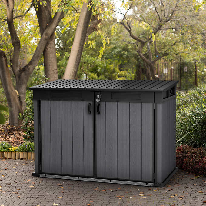 NEW w/ minor dmg - Keter Cortina Mega Premium Modern Horizontal Outdoor Storage Shed - Retail $479