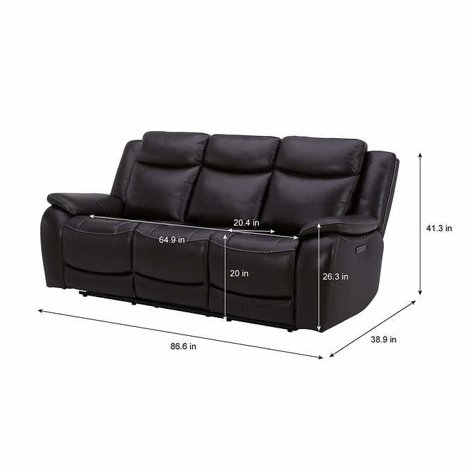 NEW - Costco - Harvey Leather Power Reclining Sofa with Power Headrests - Retail $1399