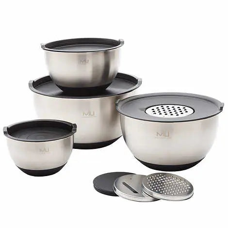 NEW - Costco - MIU Stainless Steel Mixing Bowl with Graters, Set of 8 - Retail $29