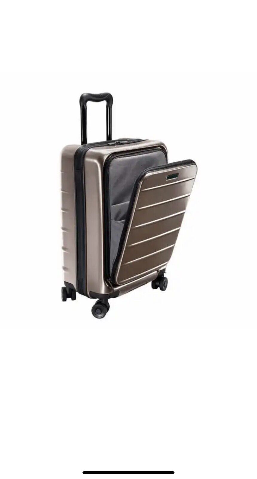 NEW - Ricardo Front Opening Carry On Spinner Luggage Suitcase in Bronze - Retail $89