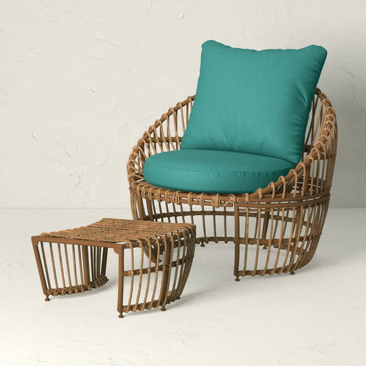 Topanga Club, Accent Chair with Ottoman Blue/Brown - Opalhouse designed with Jungalow