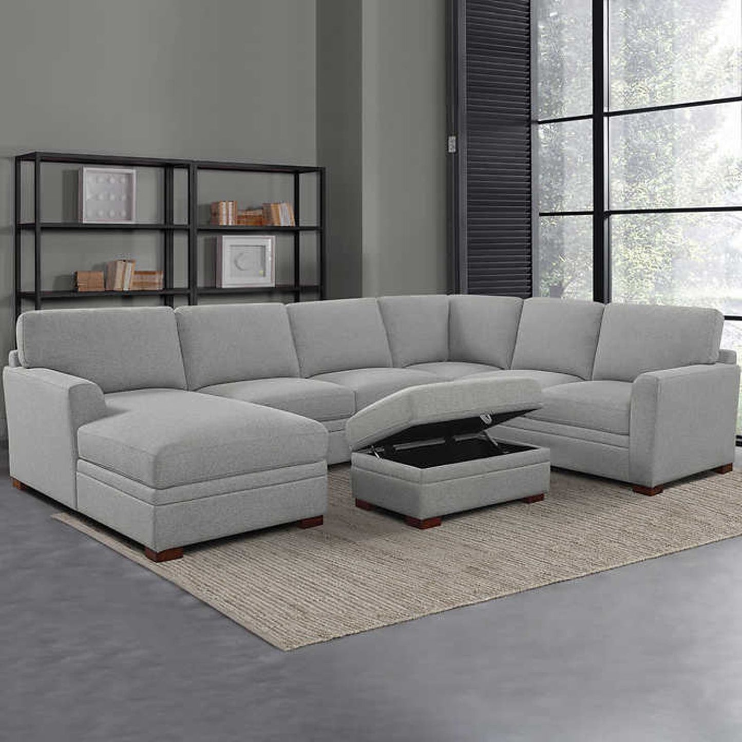 IN BOX - Costco - Thomasville Langdon Fabric Sectional with Storage Ottoman - Retail $1999