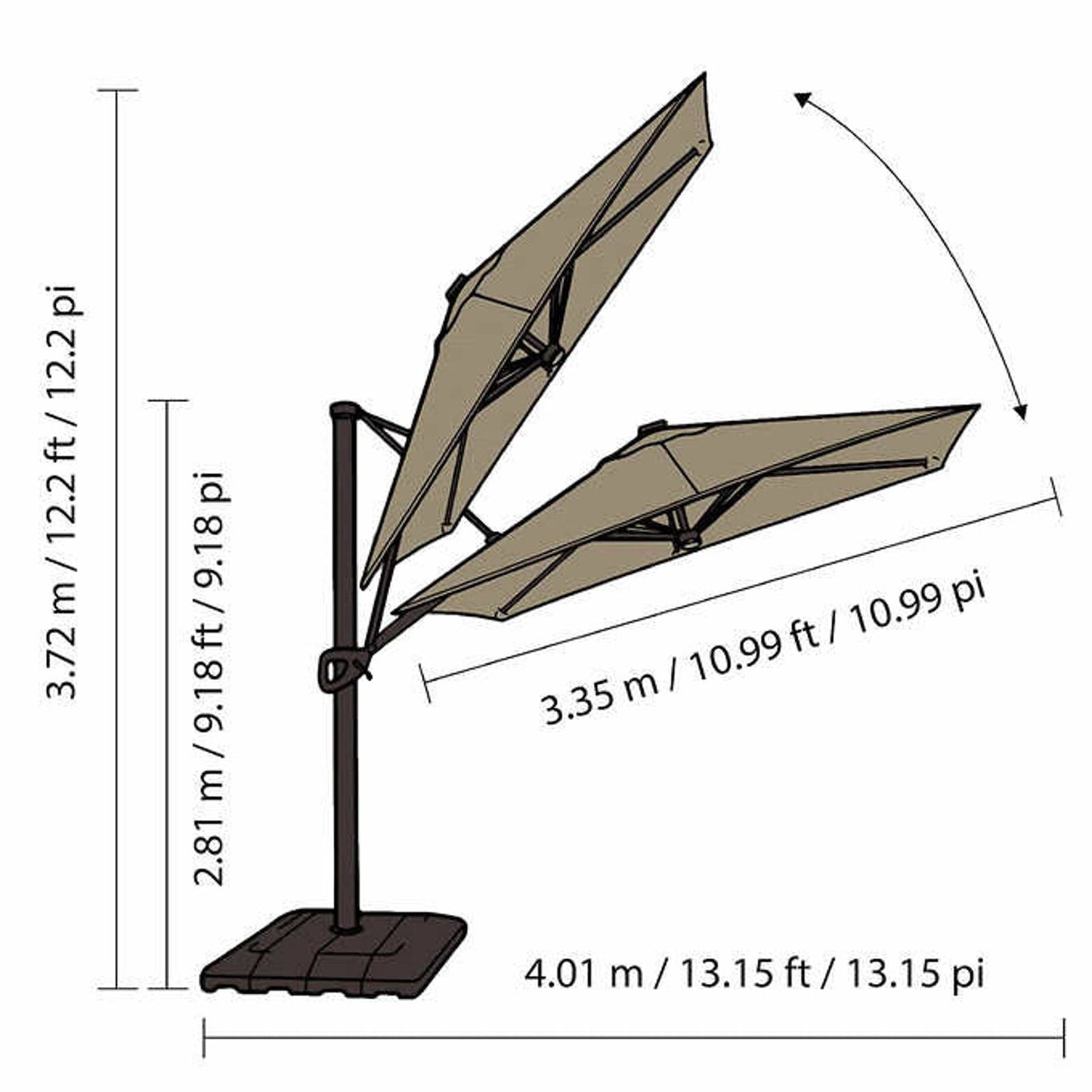 Like NEW - Costco - Seasons Sentry GREY 10' Square Solar LED Cantilever Umbrella -Retail $699