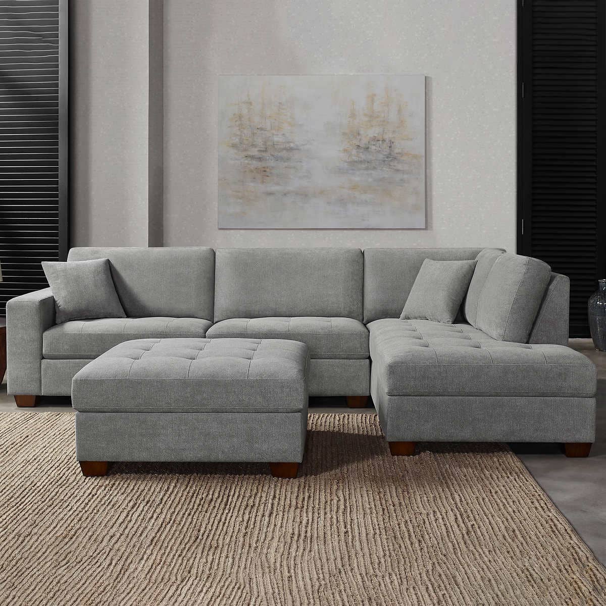 NEW - Costco - Thomasville Miles Fabric Sectional with Storage Ottoman - Retail $1799