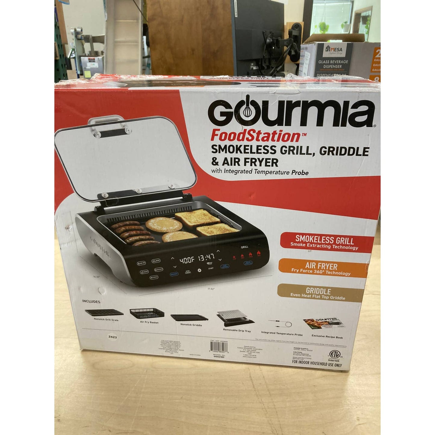 Costco - Gourmia FoodStation Smokeless Grill, Griddle, & Air Fryer with Integrated Temperature Probe - Retail $99