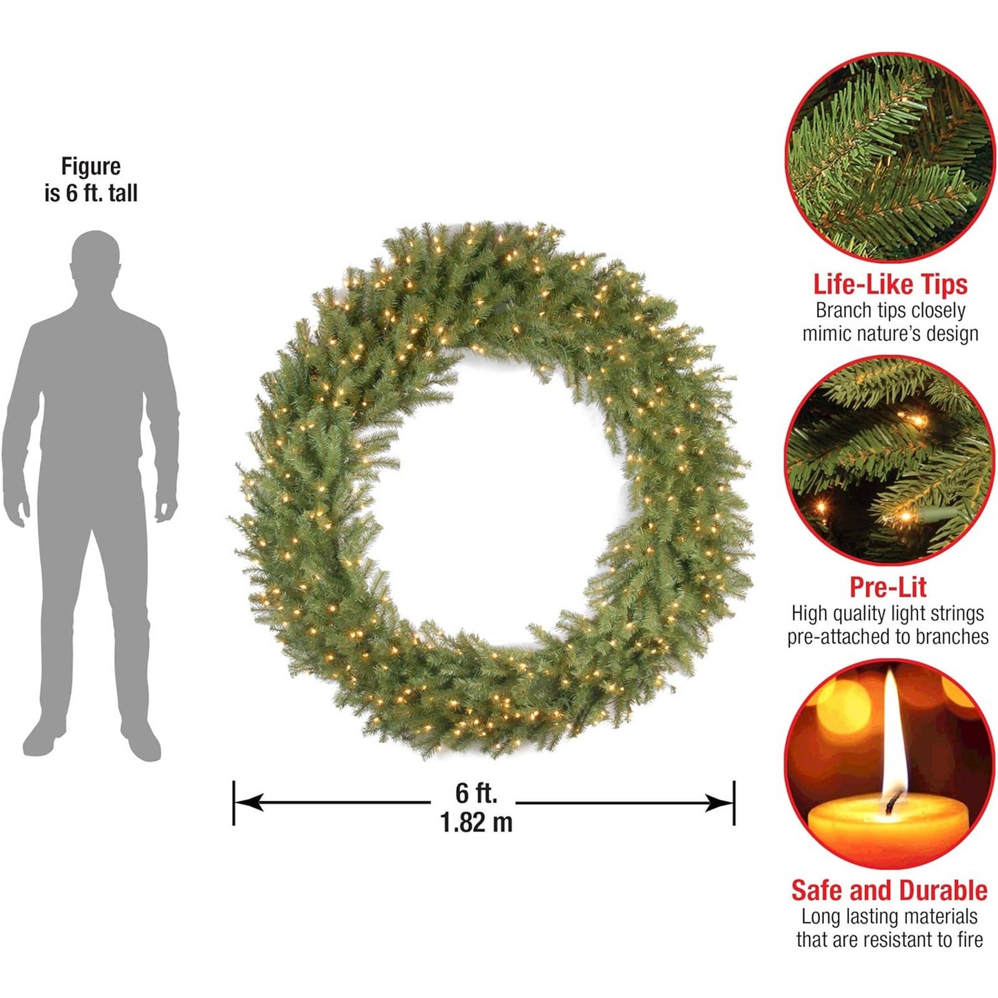 NEW - National Tree Company, Pre-Lit Artificial Christmas Wreath, 60" - Retail $279