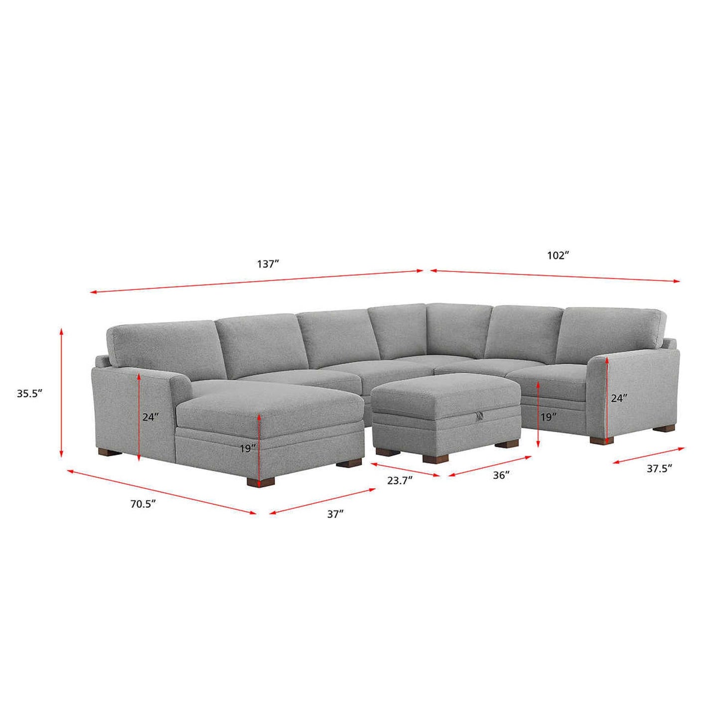 IN BOX - Costco - Thomasville Langdon Fabric Sectional with Storage Ottoman - Retail $1999