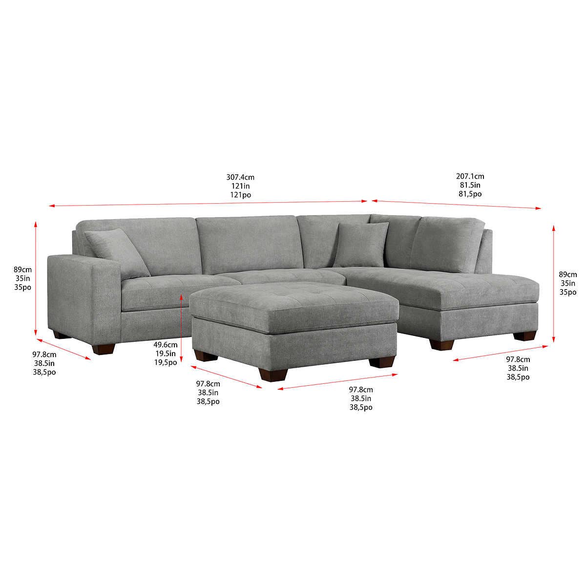 NEW - Costco - Thomasville Miles Fabric Sectional with Storage Ottoman - Retail $1799
