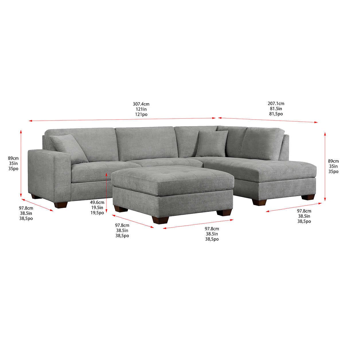 Costco - Thomasville Miles Fabric Sectional with Storage Ottoman - Retail $1399